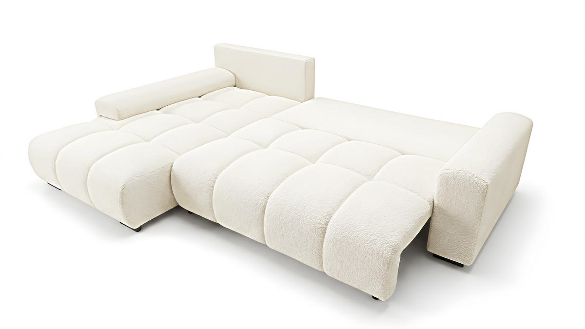 ECKSOFA Ovia mit Bettkasten und Schlaffunktion, Bouclé-Stoff in L-Form - Beige, Textil (270/185cm)