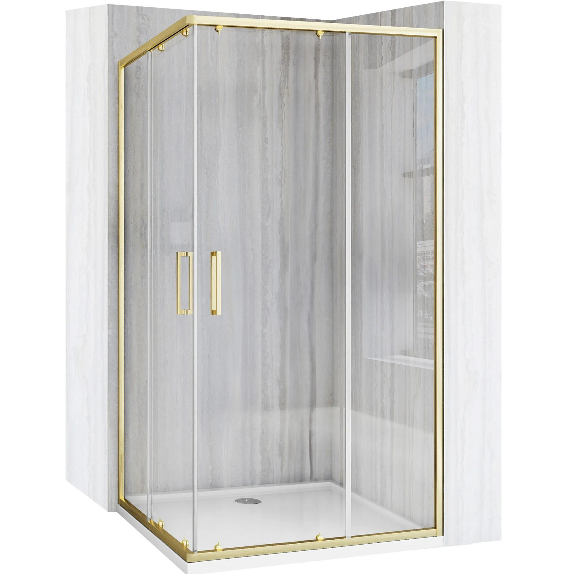 DUSCHKABINE Rea City 80 X 100 Brush Gold ohne Duschwanne - Goldfarben, Glas (78/98/190cm) - REA