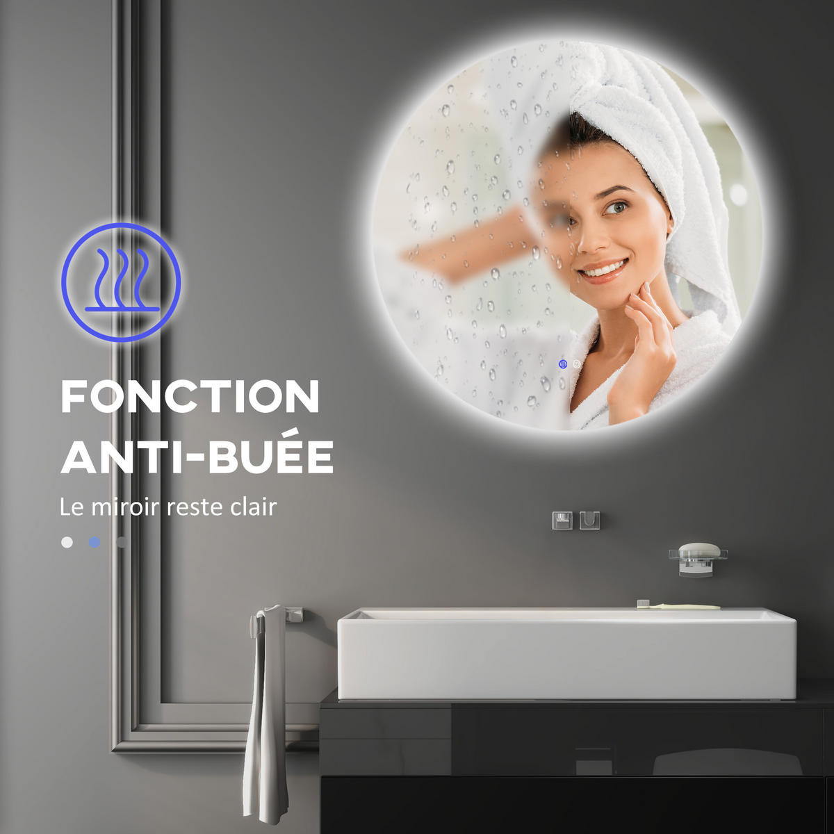 BADEZIMMERSPIEGEL DE-15133 Ø 70 cm mit 3 LED-Farben und dimmbar Grau - Silberfarben, Glas (70/3.5/70cm) - ComfortXL