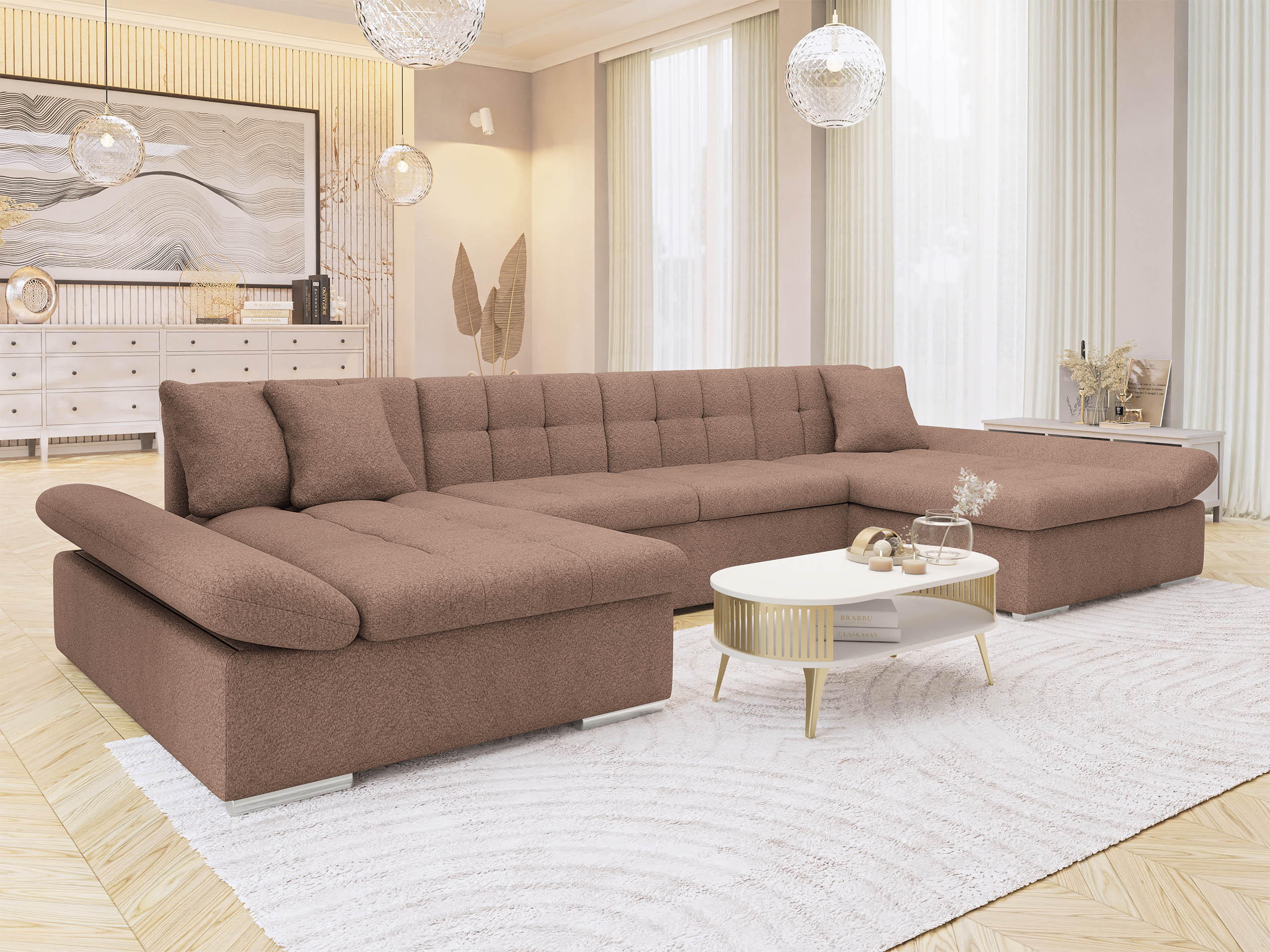 WOHNLANDSCHAFTEN Alia - Cappuccino, Holz/Textil (360/75/160cm) - MIRJAN24