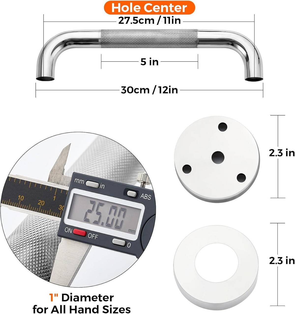 HALTEGRIFF – Silber – Edelstahl 304 – 30 cm – 2er-Pack - Silberfarben, Metall (31/4/14.5cm)