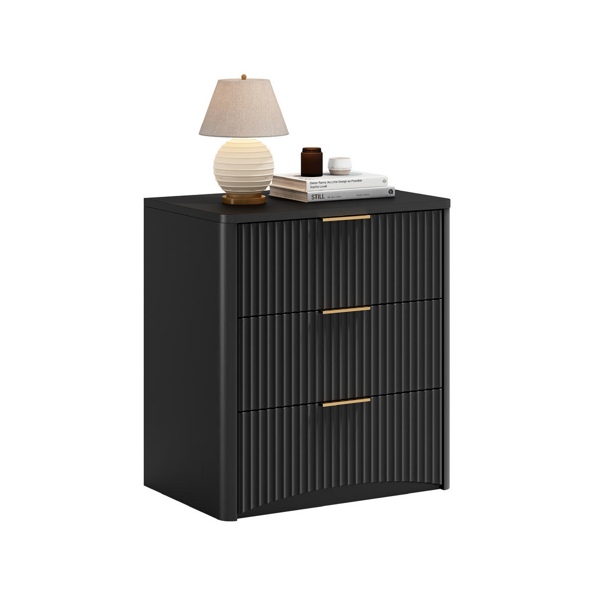 NACHTTISCH 58/38/64 cm Schwarz aus MDF mit 3 Schubladen - Schwarz, Holzwerkstoff (38/64/58cm) - OKWISH
