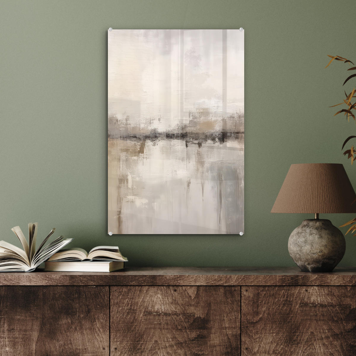ACRYLGLASBILD Moderne Kunst - Abstrakt - Beige 40x60 cm - Beige, Glas (40/60cm) - MuchoWow