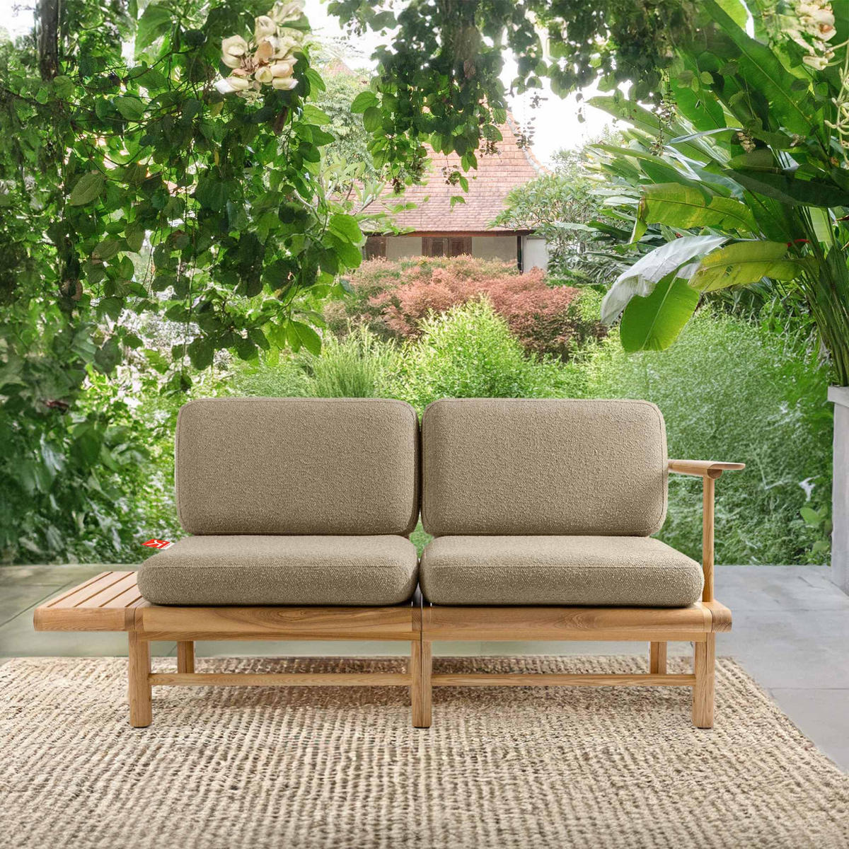 GARTENSOFA ATREDA 2-Sitzer, mit Ablage - Beige, Holz/Textil (175/74/80cm) - KONSIMO®
