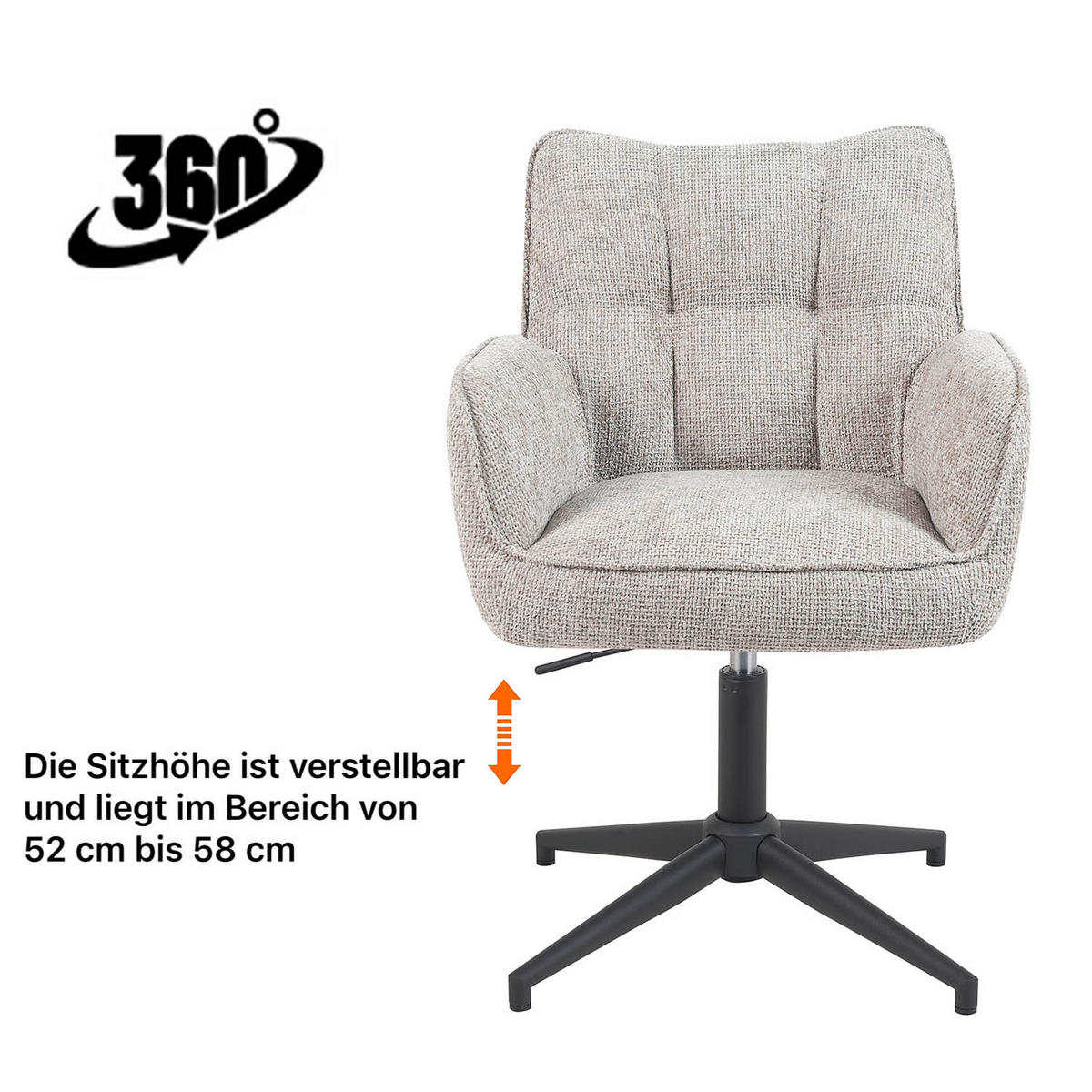 BÜROSTUHL Mika-Lea - Hellgrau/Schwarz, Textil/Metall (59/81/66cm) - DUBI Möbel