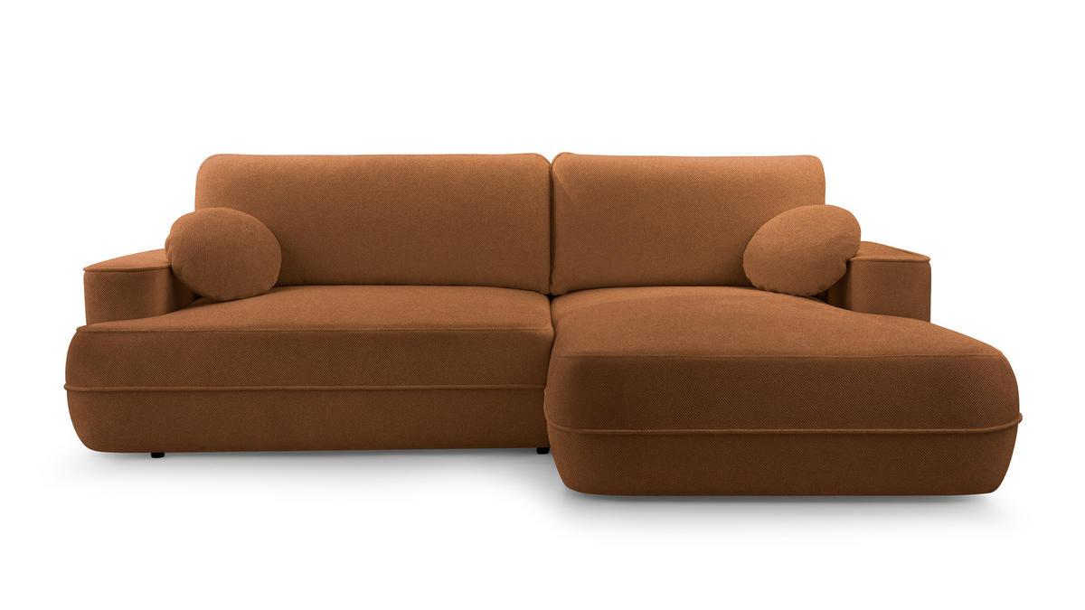 ECKCOUCH L Form Peoni Kupferfarbe 267/168/87 cm mit Schlaffunktion R - Dunkelorange/Schwarz, Kunststoff/Textil (267/168cm) - AX Living