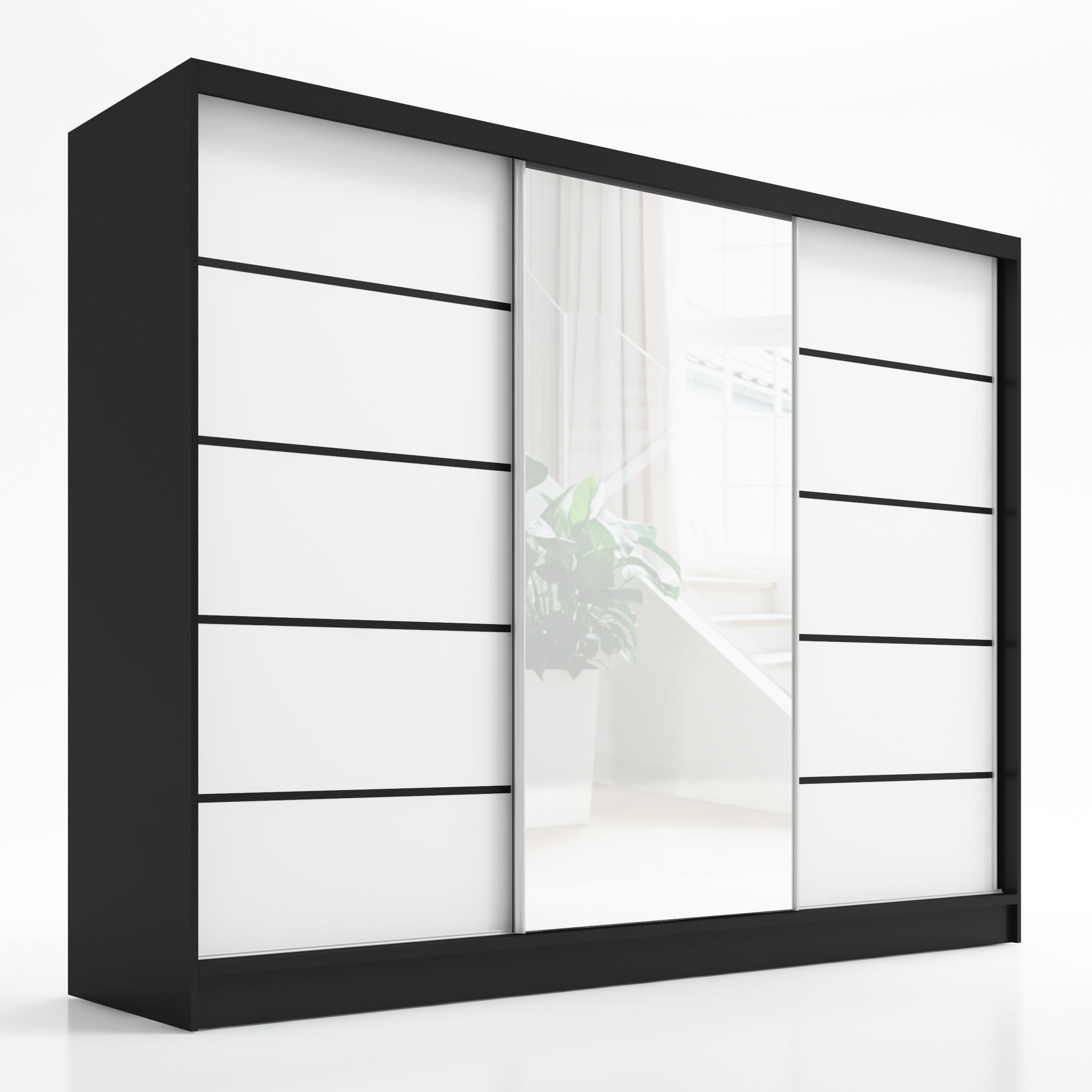 A&J MöbelLand Schwebetürenschrank Schwarz, Weiß 200x215x60 cm