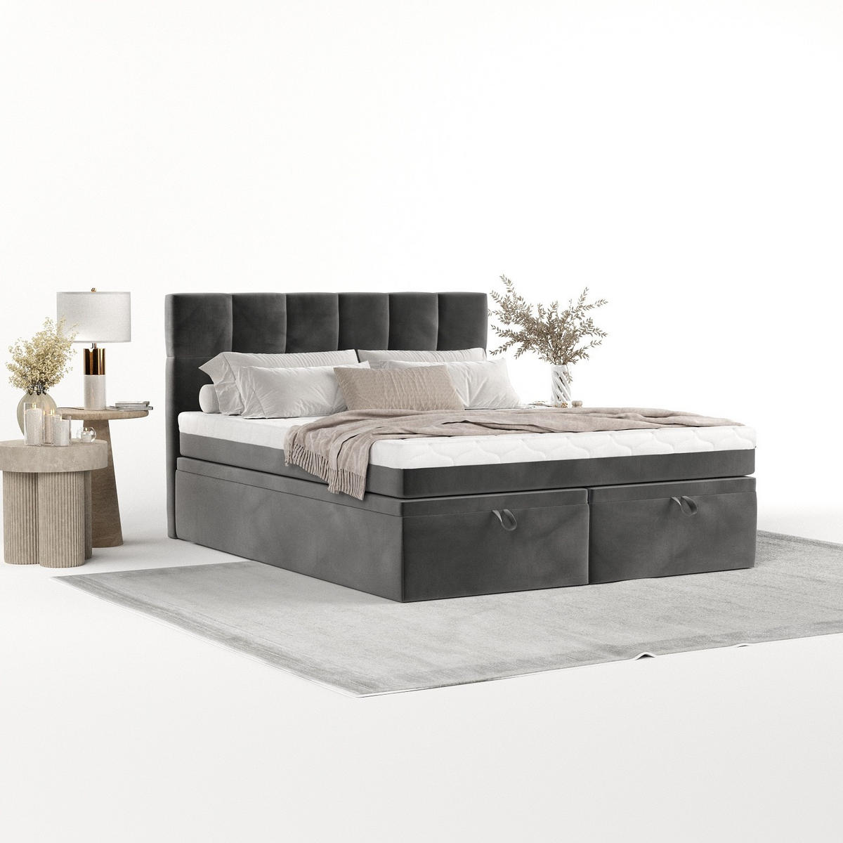 BOXBETT Elano 180/200 cm Grau im Kronos Stoff - Schwarz/Grau, Holz/Holzwerkstoff (180/200cm) - AltaBeds