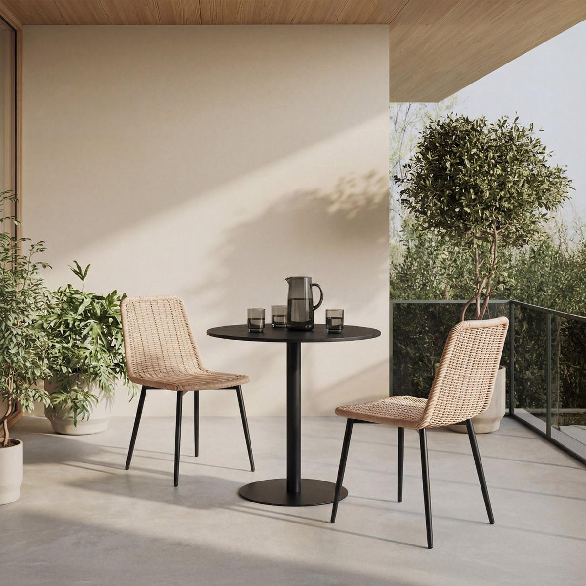 GARTENSTUHL Noah Natürlich 45 cm x 84 cm 4er-Set - Naturfarben, Kunststoff (45/84/56cm) - Klast Home