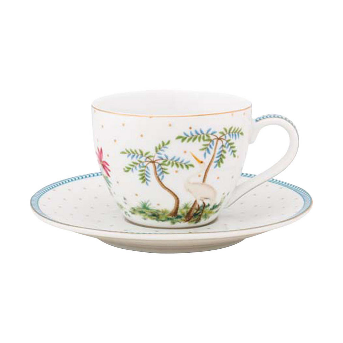 TASSEN & UNTERTASSEN 2er-Set Jolie punkte gold 280 ml - Weiß/Hellblau, Keramik (16.8/12.2/16.8cm) - Pip Studio