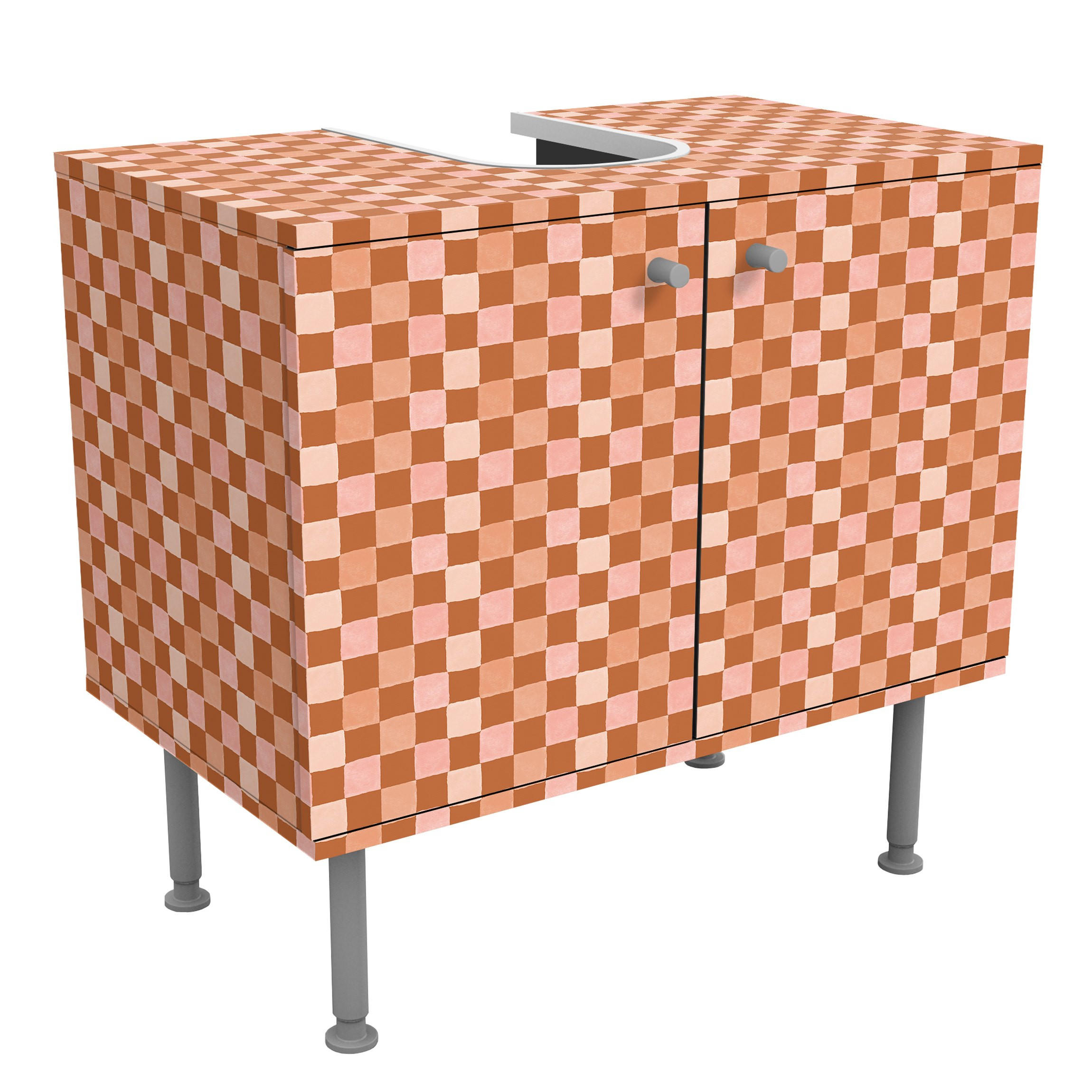 WASCHBECKENUNTERSCHRANK Retro Schachmuster Terrakotta 60/55/35 cm - Rot, Holzwerkstoff (60/55/35cm) - Bilderwelten
