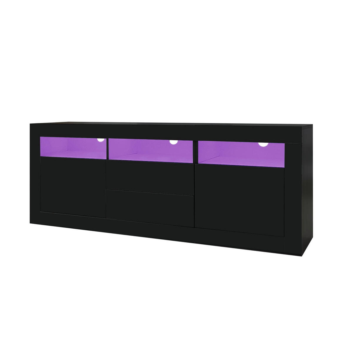 LOWBOARD 160/35/60 cm in Schwarz aus Spanplatte mit Hochglanzfront und LED-Beleuchtung - Schwarz, Holzwerkstoff (35/60/160cm) - OKMYHOME