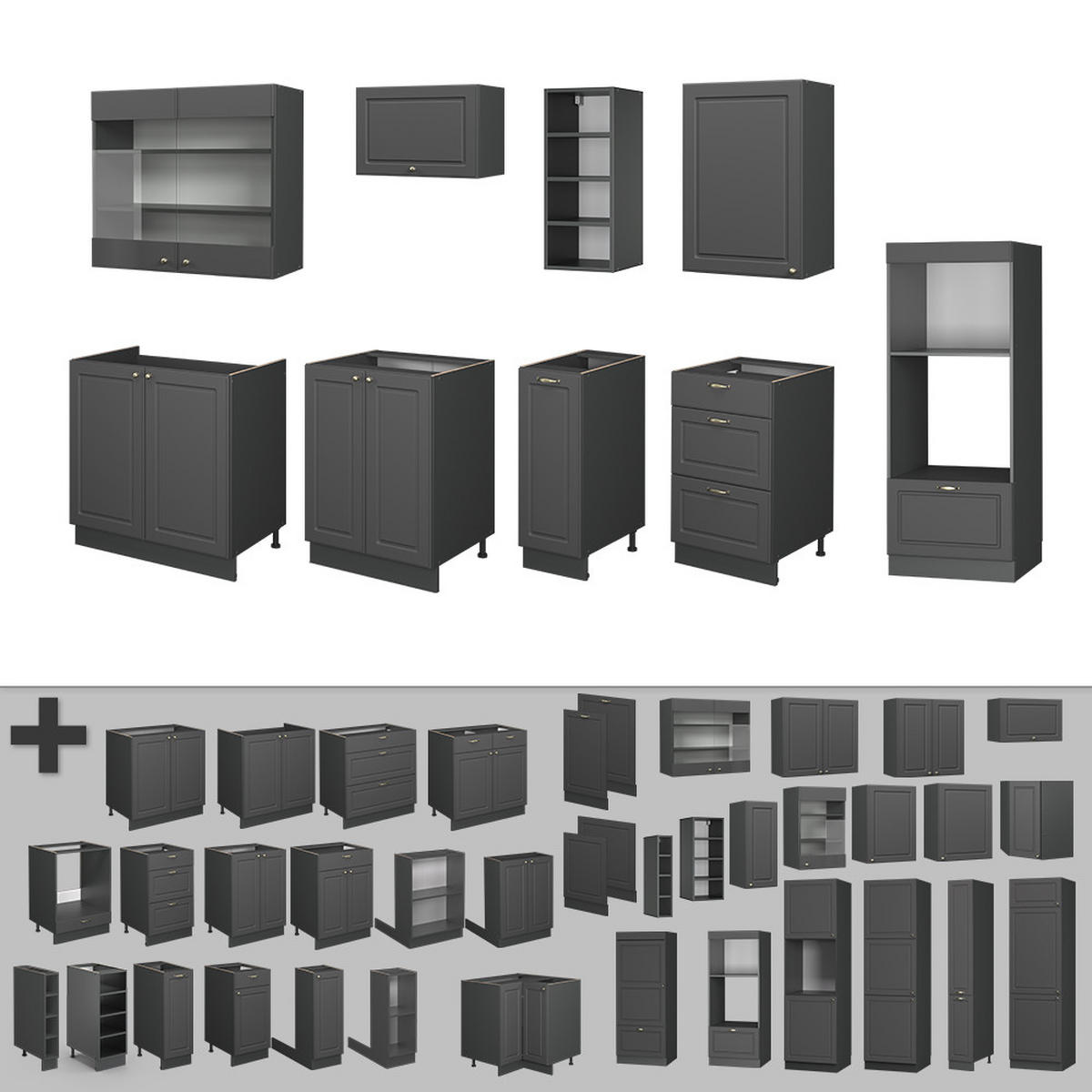 KUCHYŇSKÝ KOUT Fame-Line Anthrazit-Gold Landhaus - antracitová, kompozitní dřevo (280/81.6/60cm) - Vicco