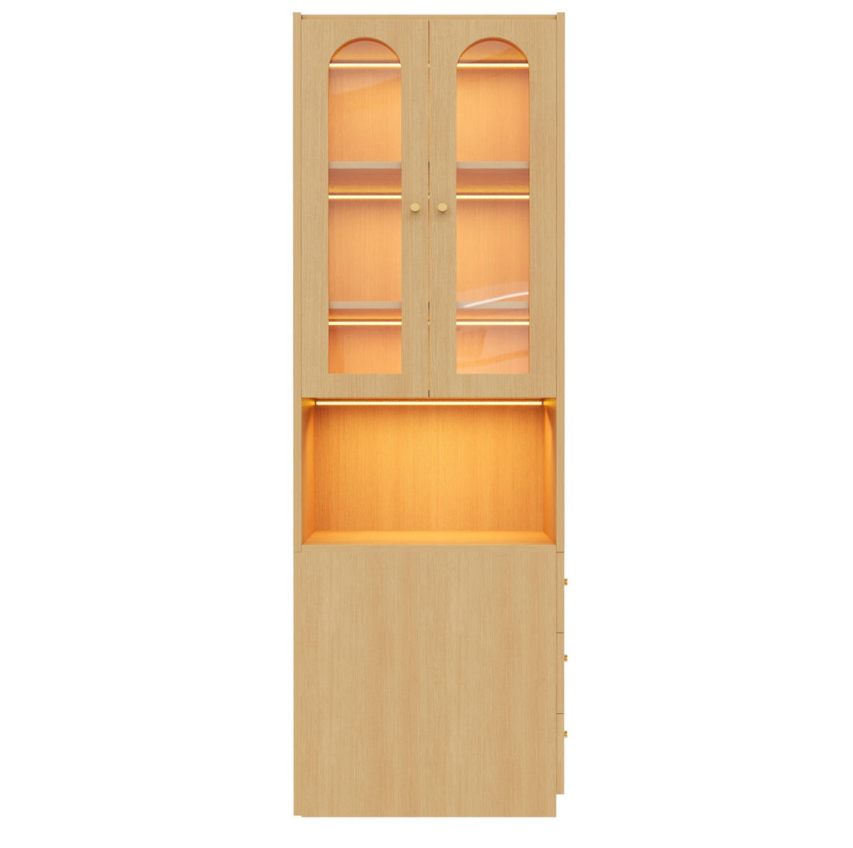 ŠIROKÁ komoda, 60/40/200 cm, MDF dekor duba, s vitrínou z tvrdeného skla a LED - farba duba, kompozitné drevo (60/200/40cm) - BEAOK