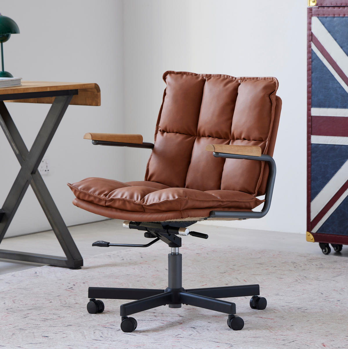 BÜROSTUHL in Braun 46x65x72 cm, höhenverstellbar und um 360° drehbar - Braun, Leder (65/72/46cm) - IVMEU