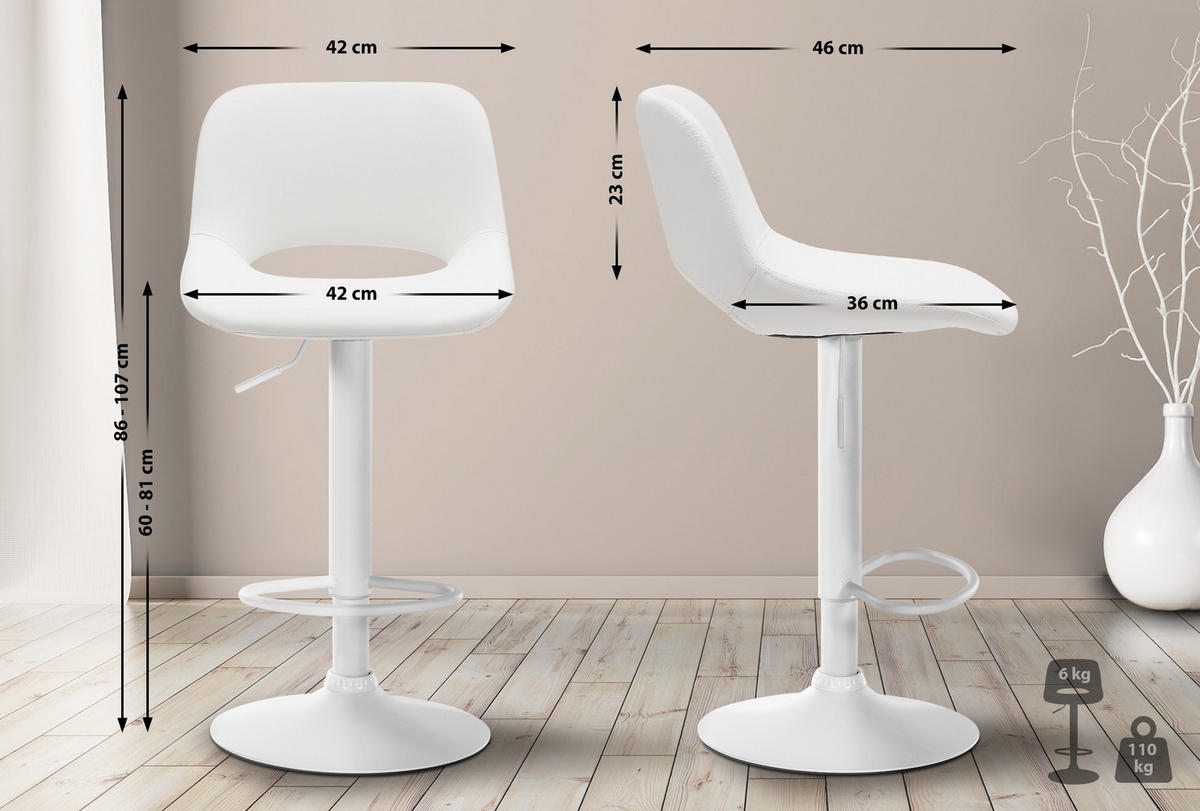 BARHOCKER 2er Set Lederlook weiß - Weiß, Textil/Metall (42/86/46cm) - CLP