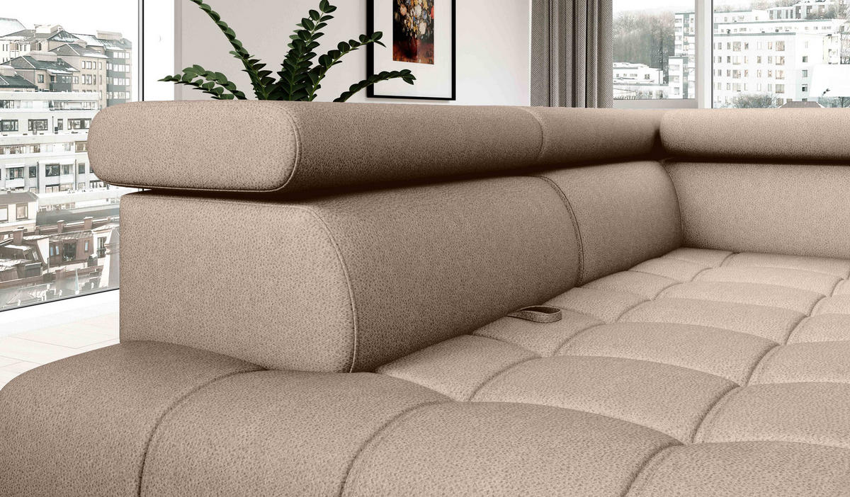 ECKSOFA BAGGIO Letto Stoff, Schlaffunktion, Bettkasten, Sitztiefe, Kopfstützen 280x196cm – Rechts – Beige - Beige, Holz/Textil (280/196cm) - DomoHome