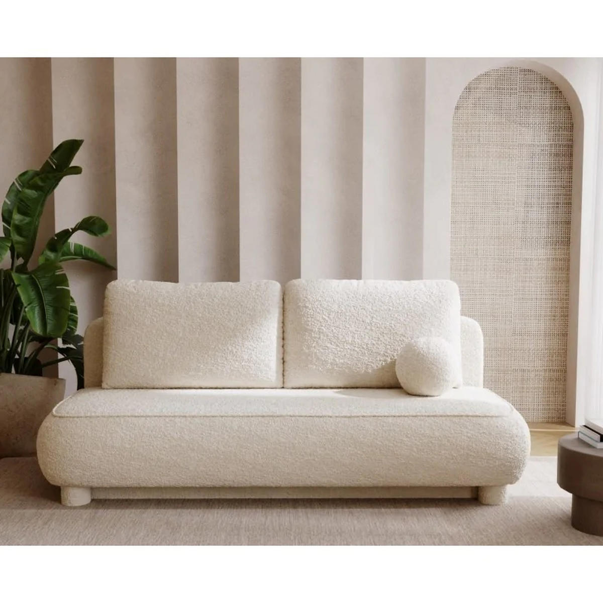 SCHLAFSOFA MAJA, Sofa mit Schlaffunktion und Bettkasten, Farbe: Creme, Bouclé-Stoff - Creme, Textil (209/96/96cm) - Sepro Meble