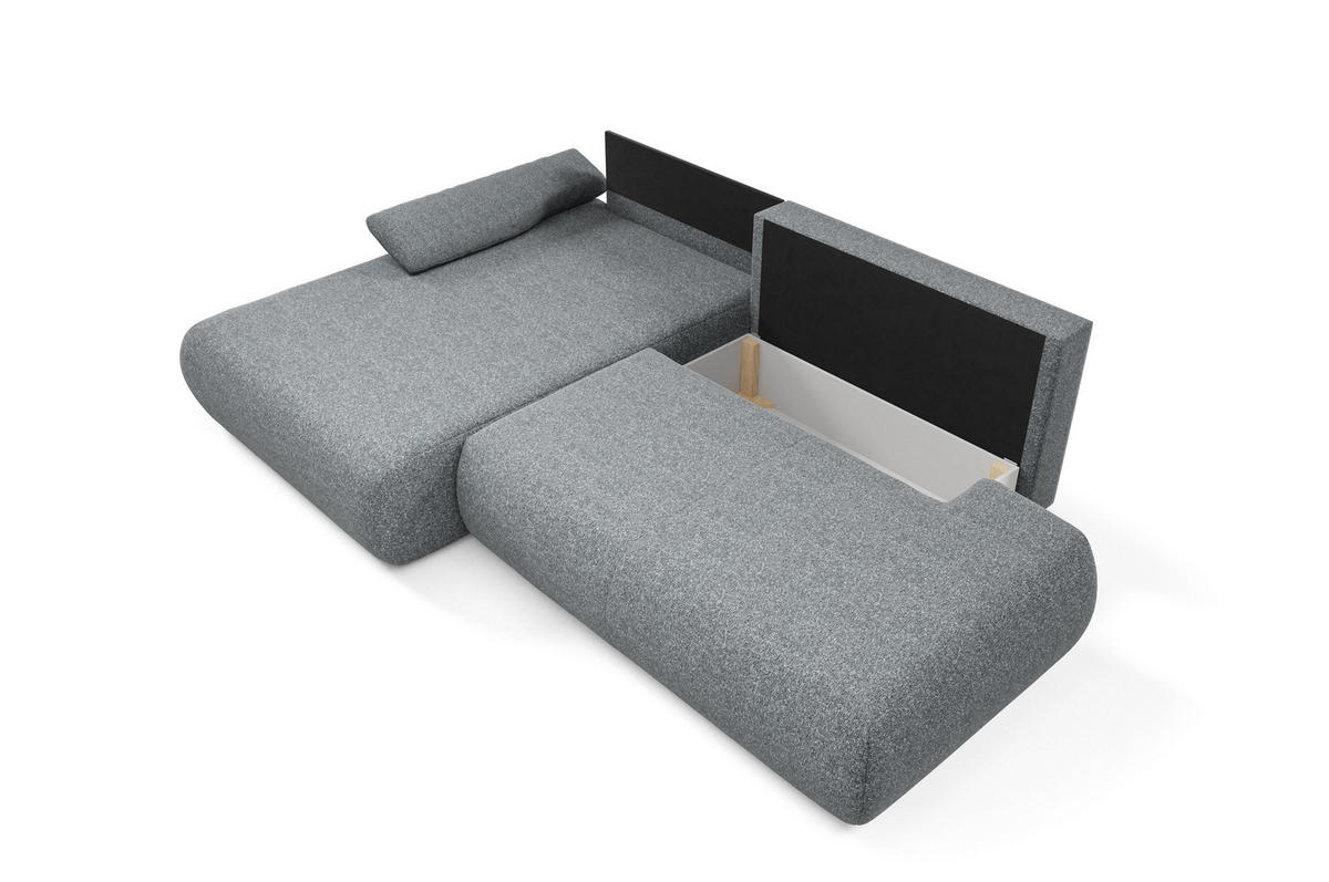 ECKSOFA DELTA L-S Grau Geflochtener Stoff mit Schlaffunktion - Grau, Holz (286/173.5cm) - MASSENO