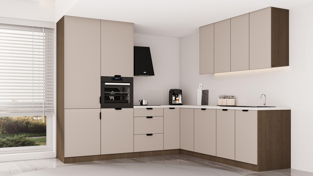 WINKELKÜCHE 265 x 225 cm - Sorento KS15-M265 - in Beige / Dunkle Eiche - Eichefarben/Beige, Holz (490/247/52cm)