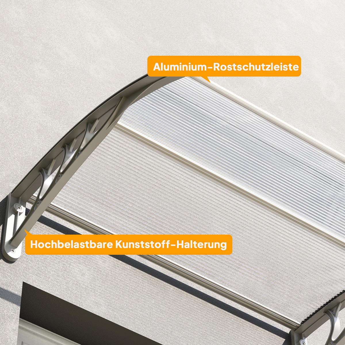 VORDACH-FÜR-HAUSTÜR Polycarbonat Silber - Silberfarben, Kunststoff (75/23/100cm) - Outsunny