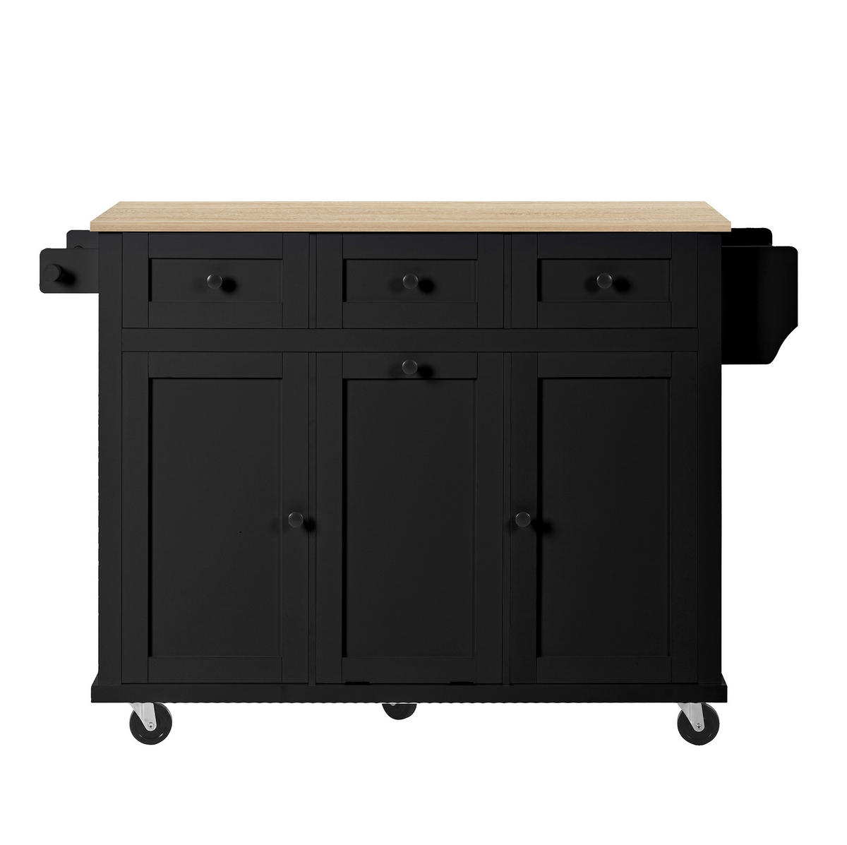 KÜCHENINSEL 112/46,2-76,2/92,7 cm aus MDF mit ausziehbarer Arbeitsplatte Schwarz/Natur - Schwarz, Holzwerkstoff (112/92.7/76.2cm) - Modenvie