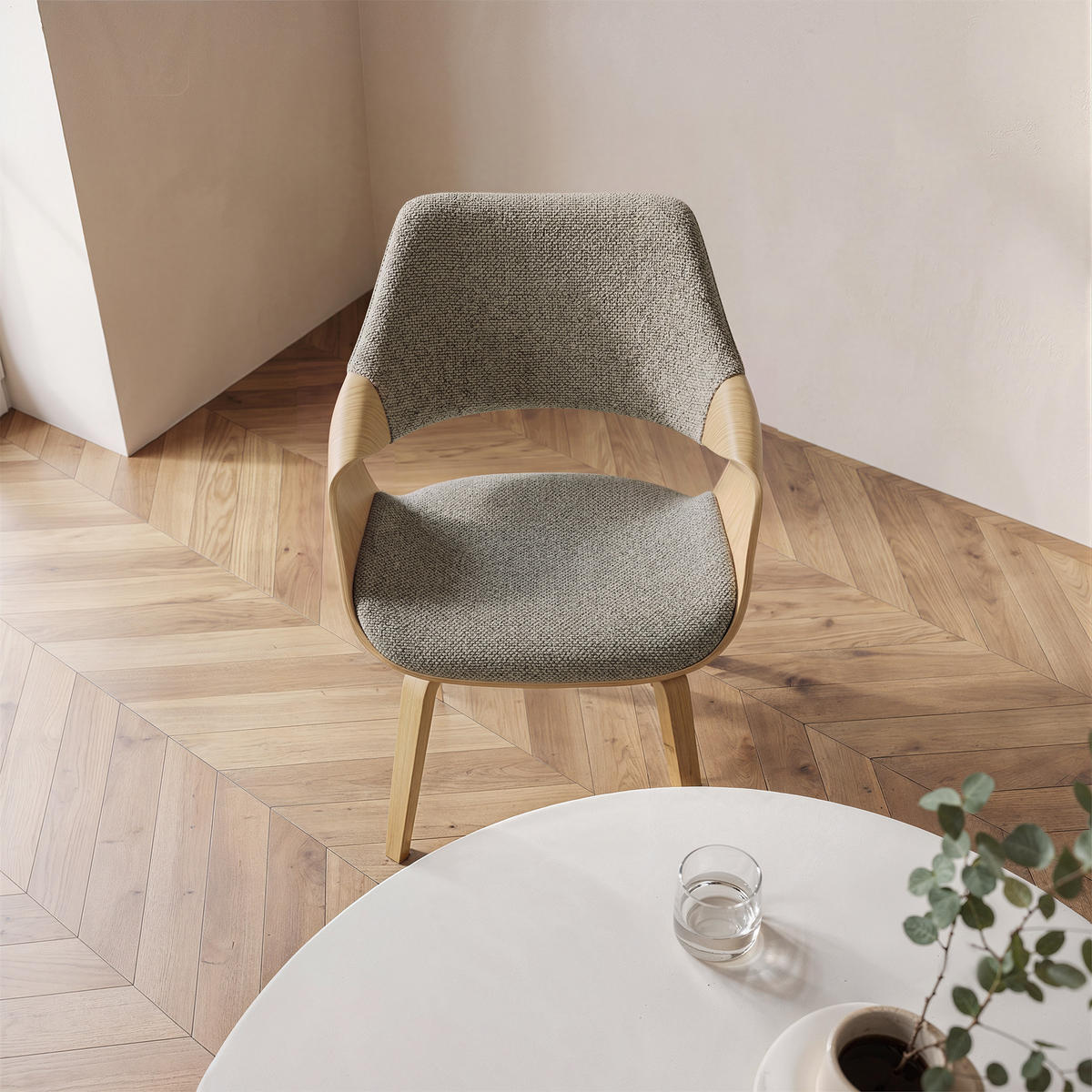 ESSZIMMERSTUHL EMBRACE CUDDIE aus Eiche und Stoff 55x56x82 (2er-Set) - Braun, Holz/Textil (56/82/55cm) - Elementi