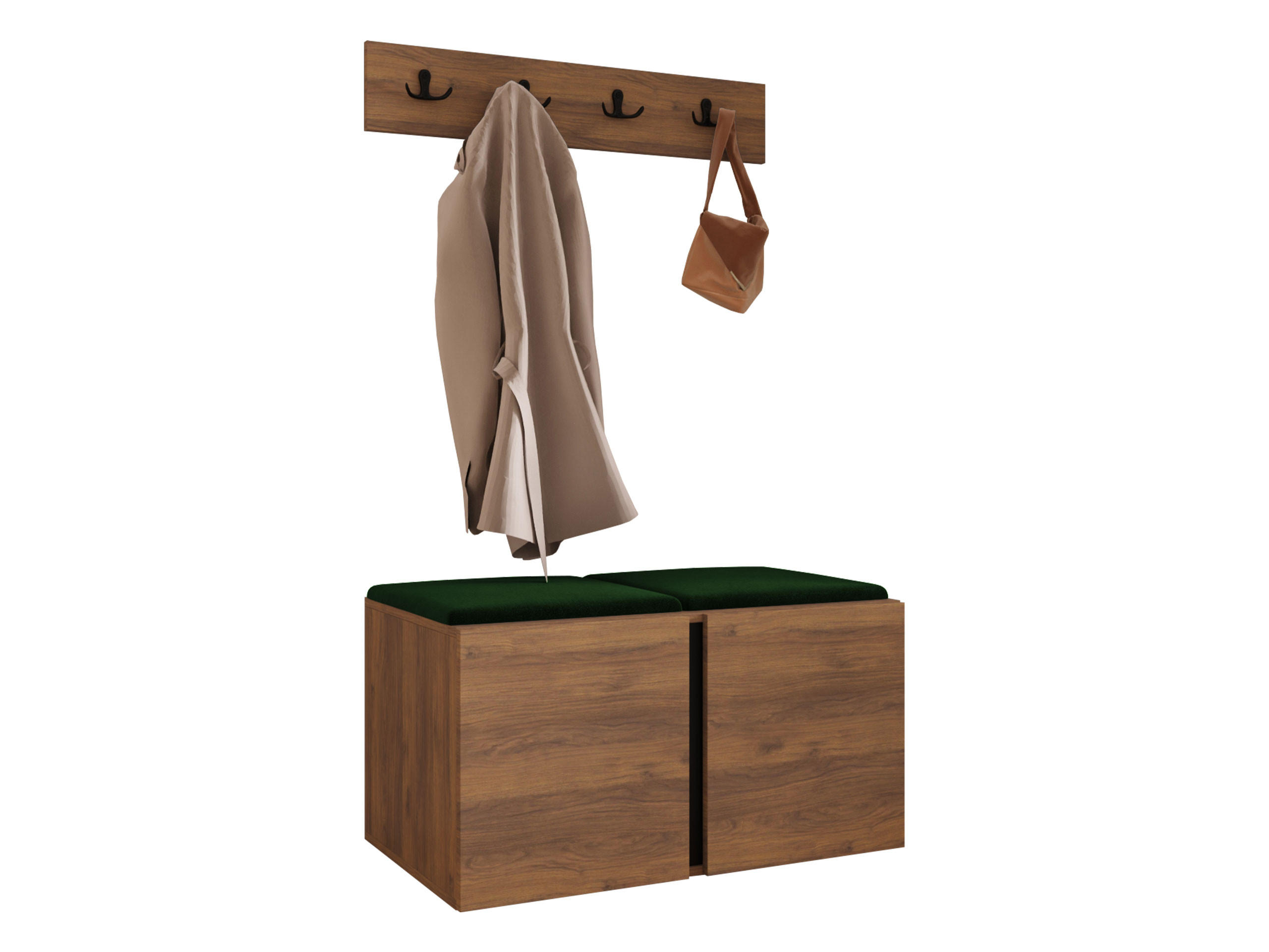 GARDEROBEN-SET Orion VI - Nussbaumfarben/Grün, Holzwerkstoff/Kunststoff (84/42/46cm) - MIRJAN24