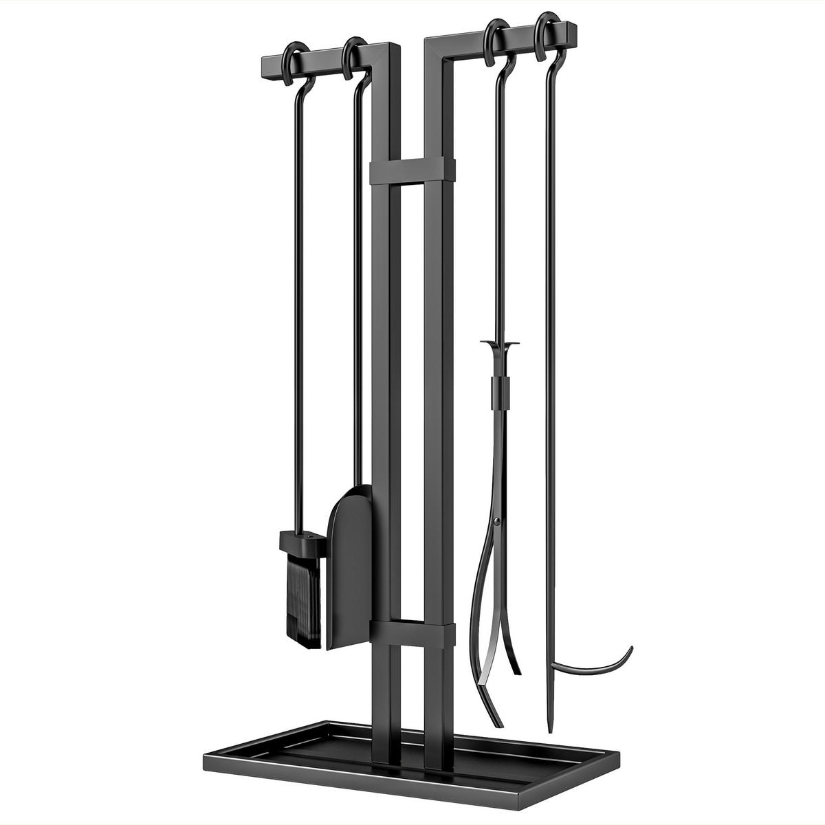 KAMINWERKZEUGSET 5tlg DE-13778 mit Rechteckständer Schwarz - Schwarz, Metall (31/64/20cm) - ComfortXL