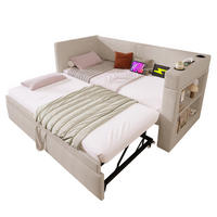 POLSTERBETT 90/200 cm mit Ausziehbett, USB-C und Getränkehaltern, Beige - Beige, Textil (90/200cm) - BEAOK