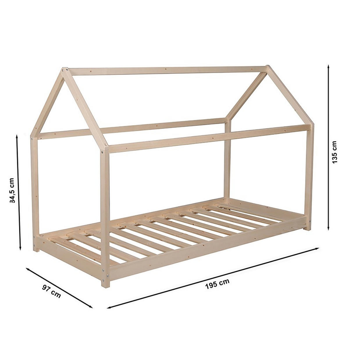 HAUSBETT PANDA mit Lattenrost / Kinderbett 90x190 cm - Naturfarben - Naturfarben, Holz (90/190cm) - Weber Industries
