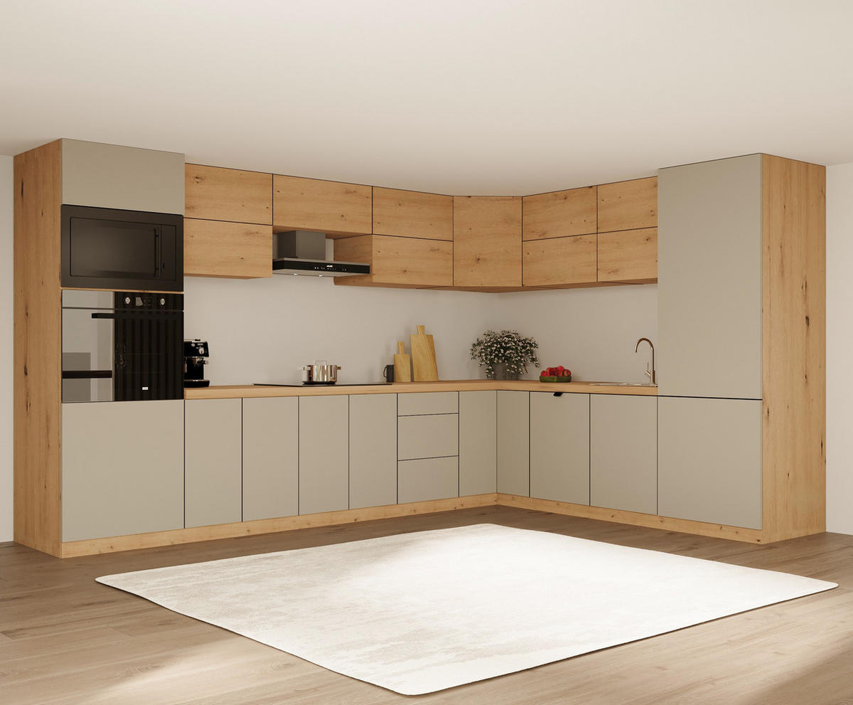 WINKELKÜCHE 360cm x 260cm- Langen KL11-M360 - in Beige /Artisan Eiche - Beige/Eiche Artisan, Holz (620/212/58cm)