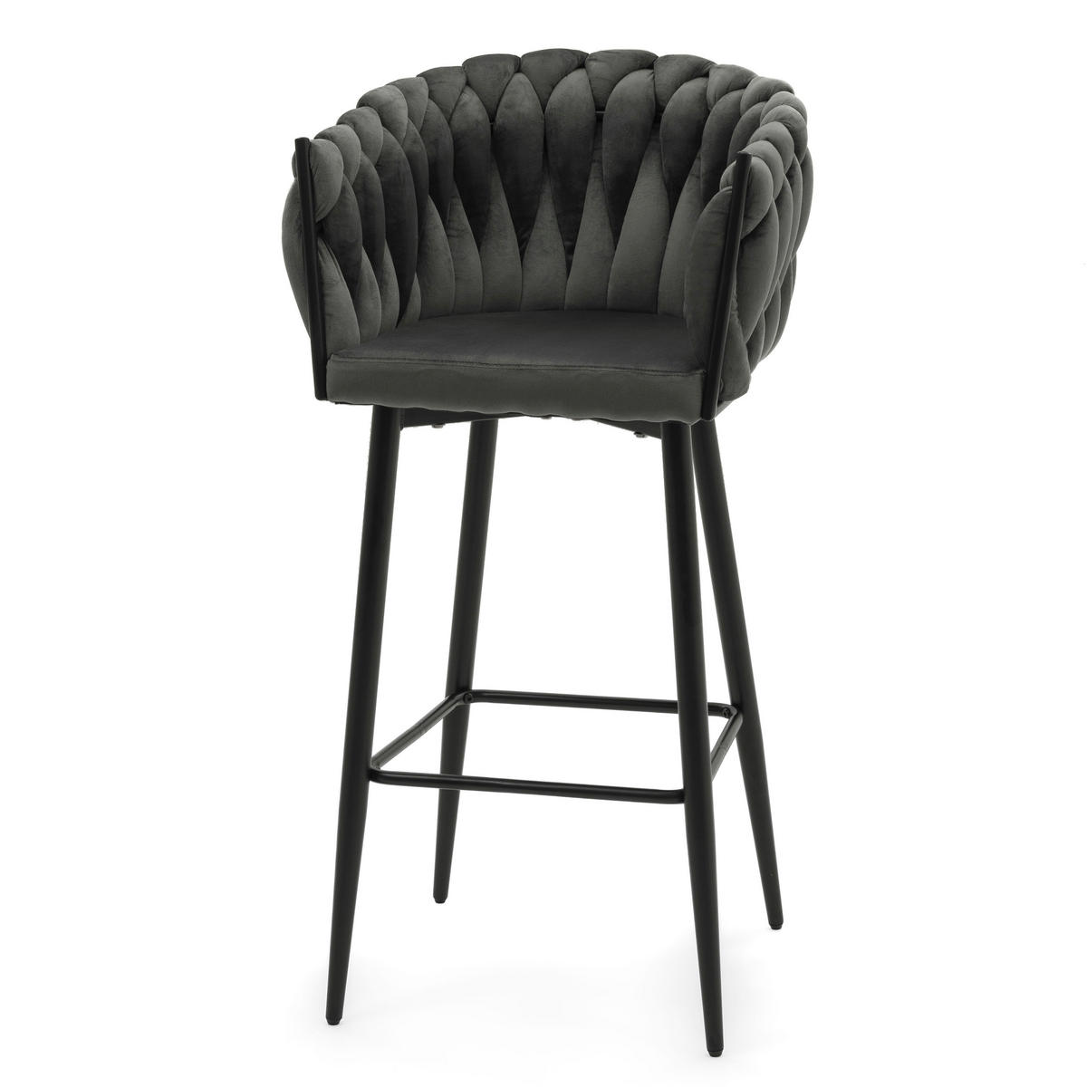 BARHOCKER LATINA gepolsterter mit Steppung - grau - Samt Velour - Schwarz/Grau, Metall (54/95/55cm) - NEW HOME