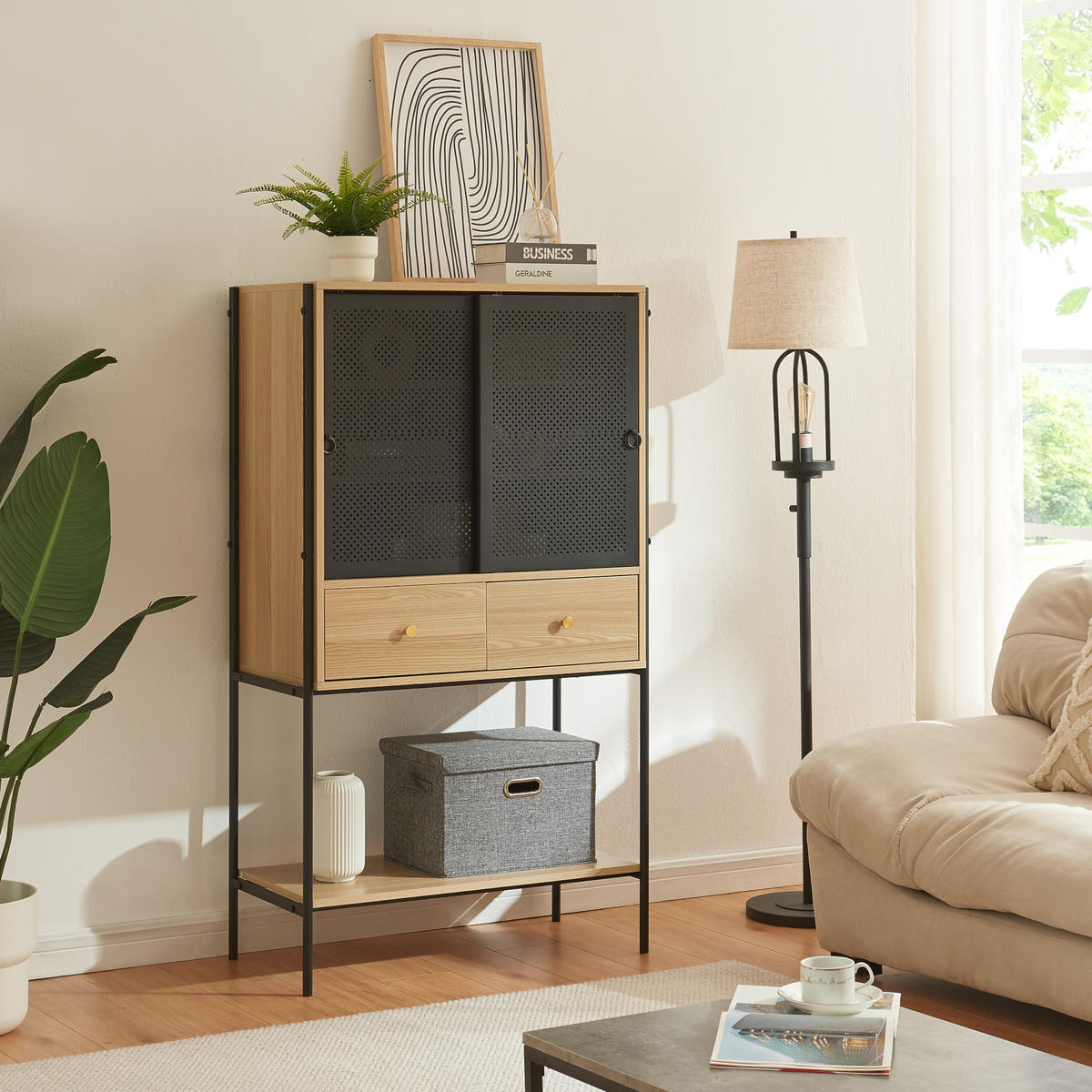 HIGHBOARD Tysnes - Eichefarben/Schwarz, Holzwerkstoff/Metall (40/140/80cm) - [en.casa]