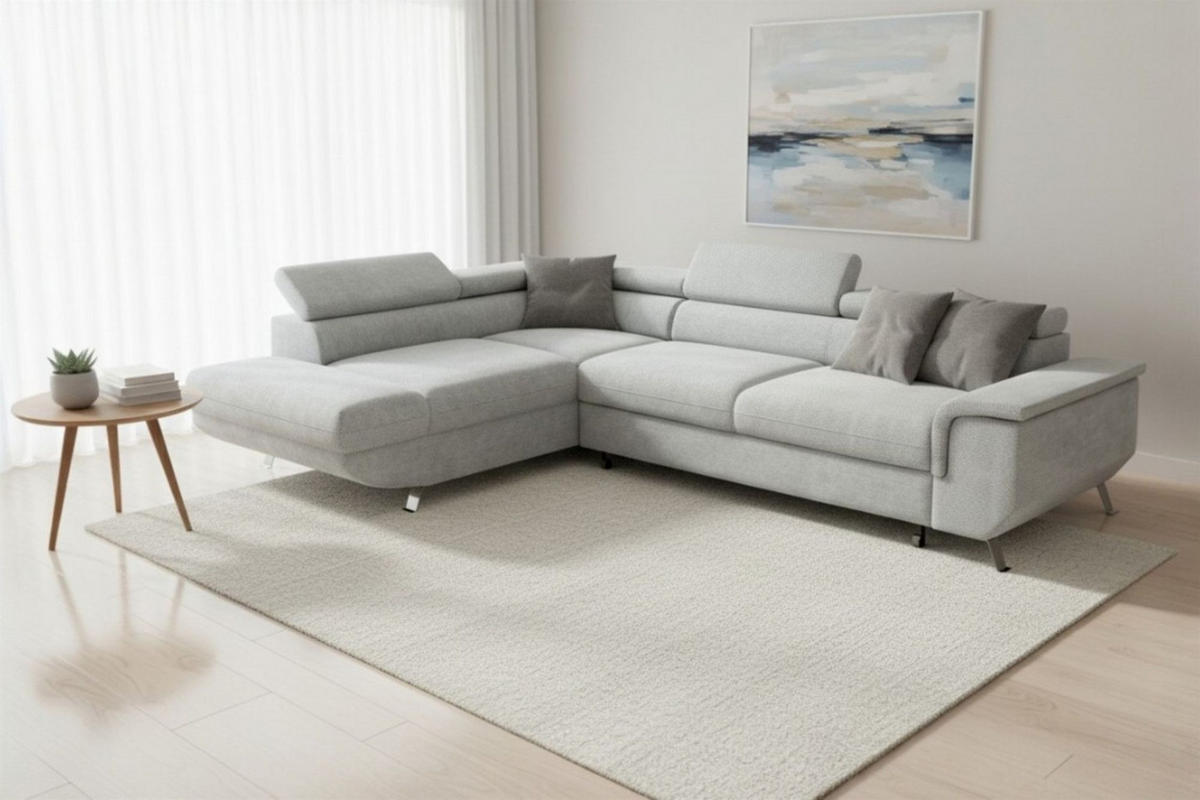 ECKSOFA Plato Mit Schlaffunktion - Hellgrau, Holzwerkstoff/Textil (268/202cm) - Fun Möbel
