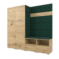 GARDEROBE NELA VI 200 cm (Kompaktgarderobe Artisan Eiche mit Sitzpolster Flaschengrün 28 Schrank & Paneel) - Dunkelgrün/Silberfarben, Holz/Holzwerkstoff (200/187/40cm) - Ravio