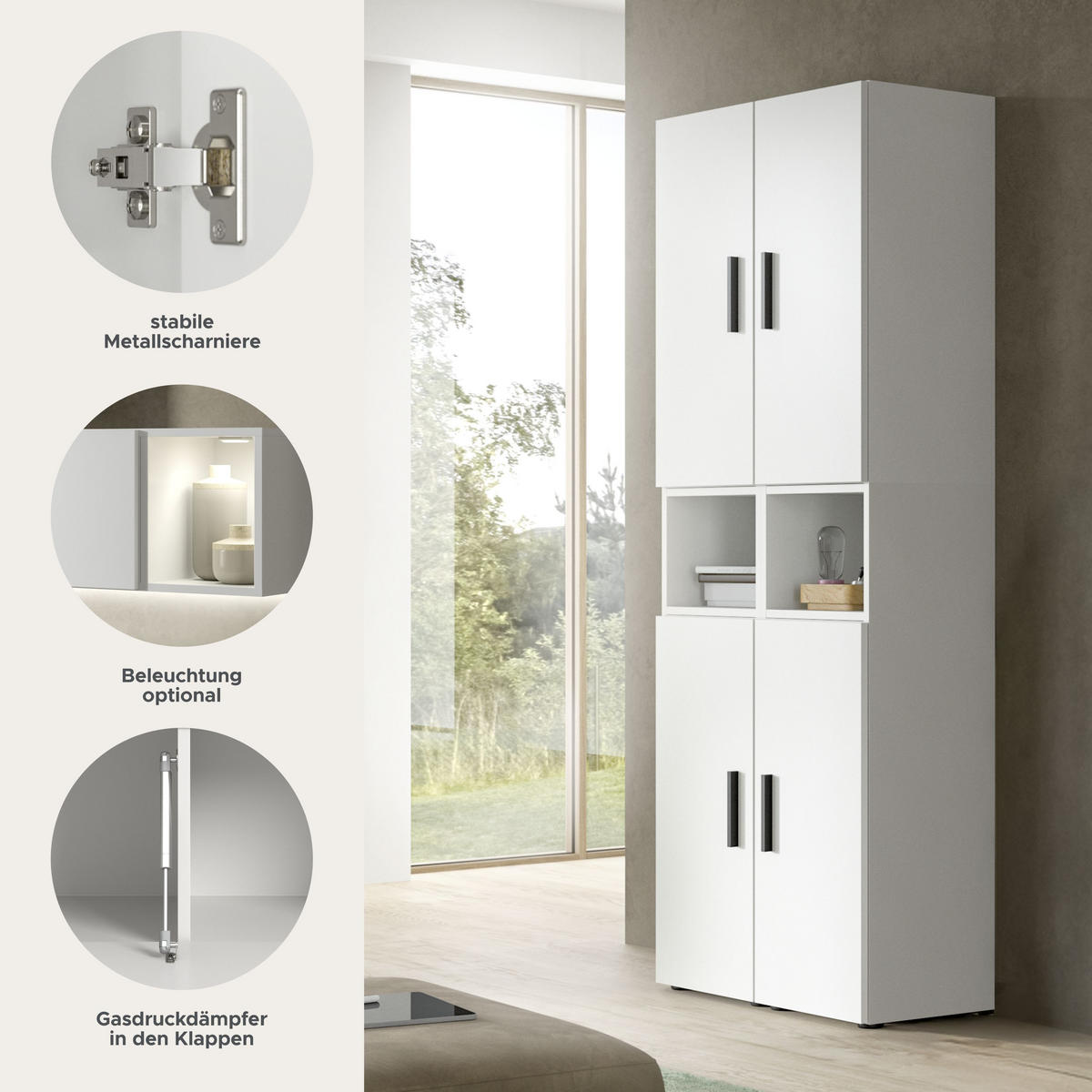 WOHNWAND The One weiß 65/34/178 cm - Weiß, Holzwerkstoff (65/178/34cm) - Xonox