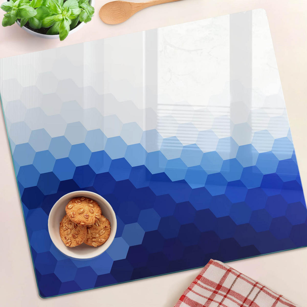 GLASPLATTE 60x52 cm Würfel - Blau, Glas (60/0.4/52cm) - TULUP