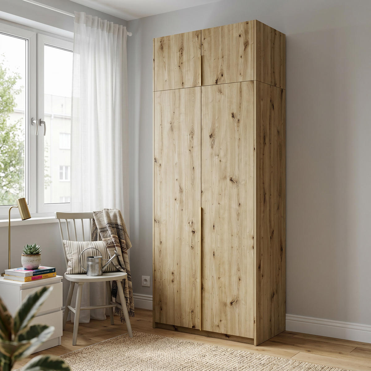 DREHTÜRENSCHRANK AMARA 100/250/58cm 2-türig Eiche Artisan - Goldfarben/Eiche Artisan, Holzwerkstoff (100/250/58cm) - MASSENO