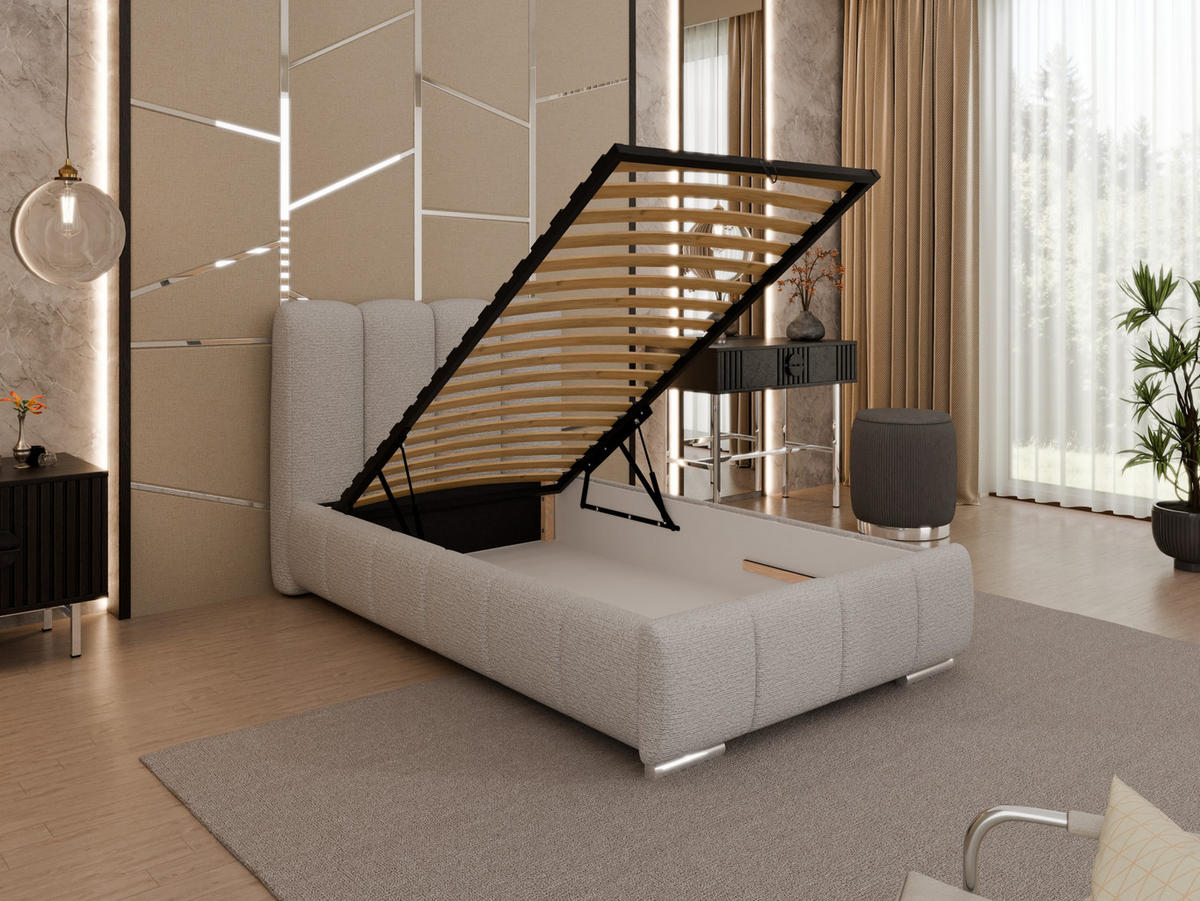 POLSTERBETT Zaira 100x200cm – Elegantes Polsterbett für modernen Wohnstil , ohne matratze, Sandfarben - Sandfarben, Holz - Panda Möbel