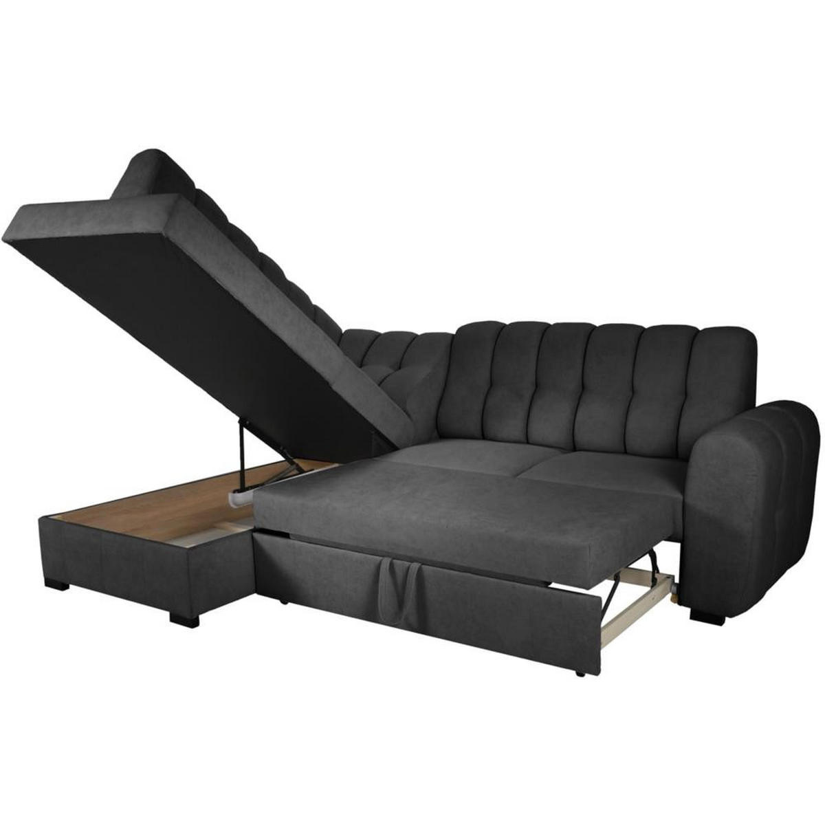 ECKSCHLAFSOFA Zoja links schwarz - Schwarz, Textil (261/193cm) - Beautysofa