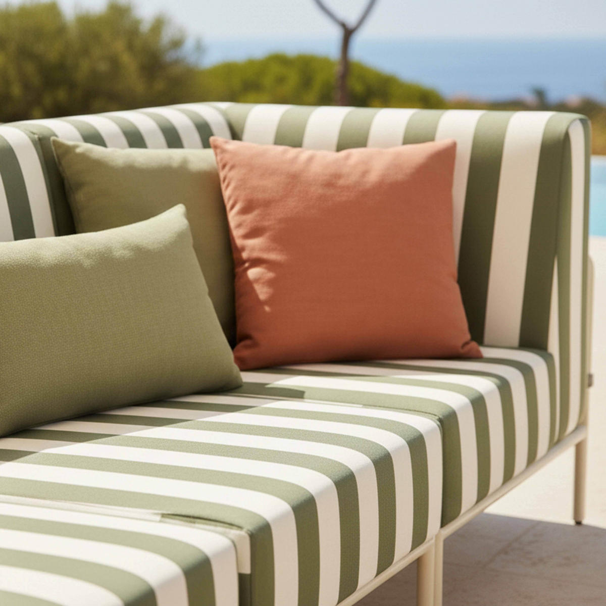 GARTENSOFA mit 5 Sitzplätzen, Khakigrün - Grün, Textil - Oviala