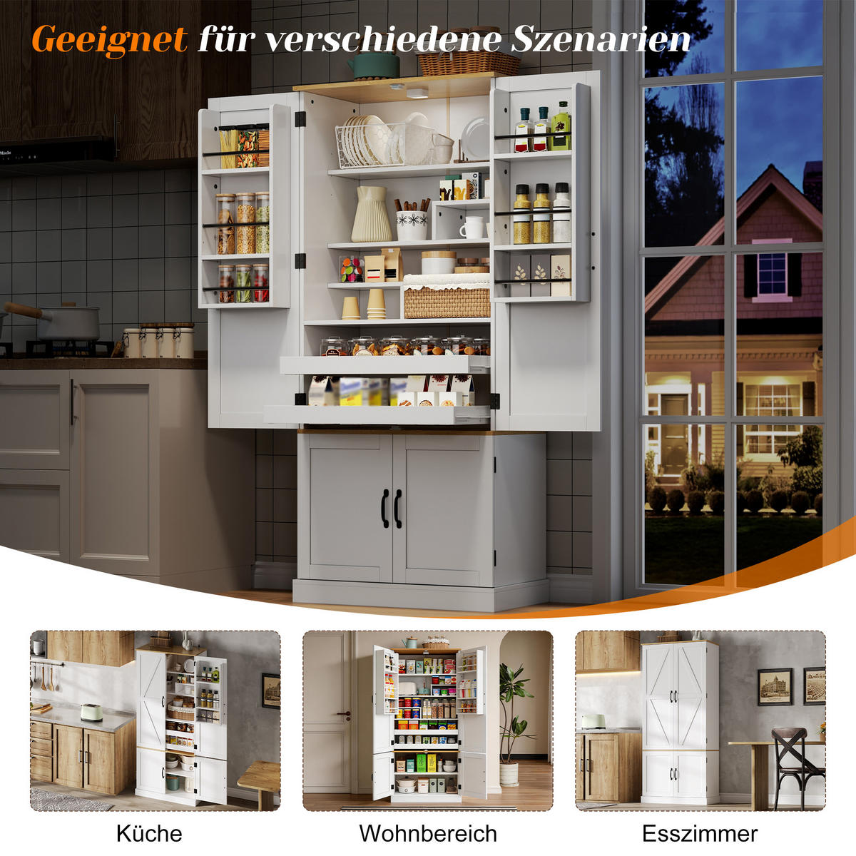 KÜCHENSCHRANK weiß aus MDF mit Bewegungsmelder-Licht 80 × 40 × 181 cm - Weiß, Holzwerkstoff (80/181/40cm) - Luhomfu