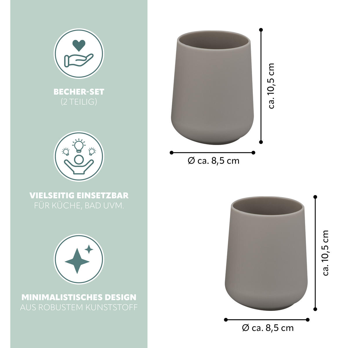 BECHER-SET TESERO 2tlg., Soft-Touch, braun - Braun, Kunststoff (8.5/10.5/8.5cm) - eluno