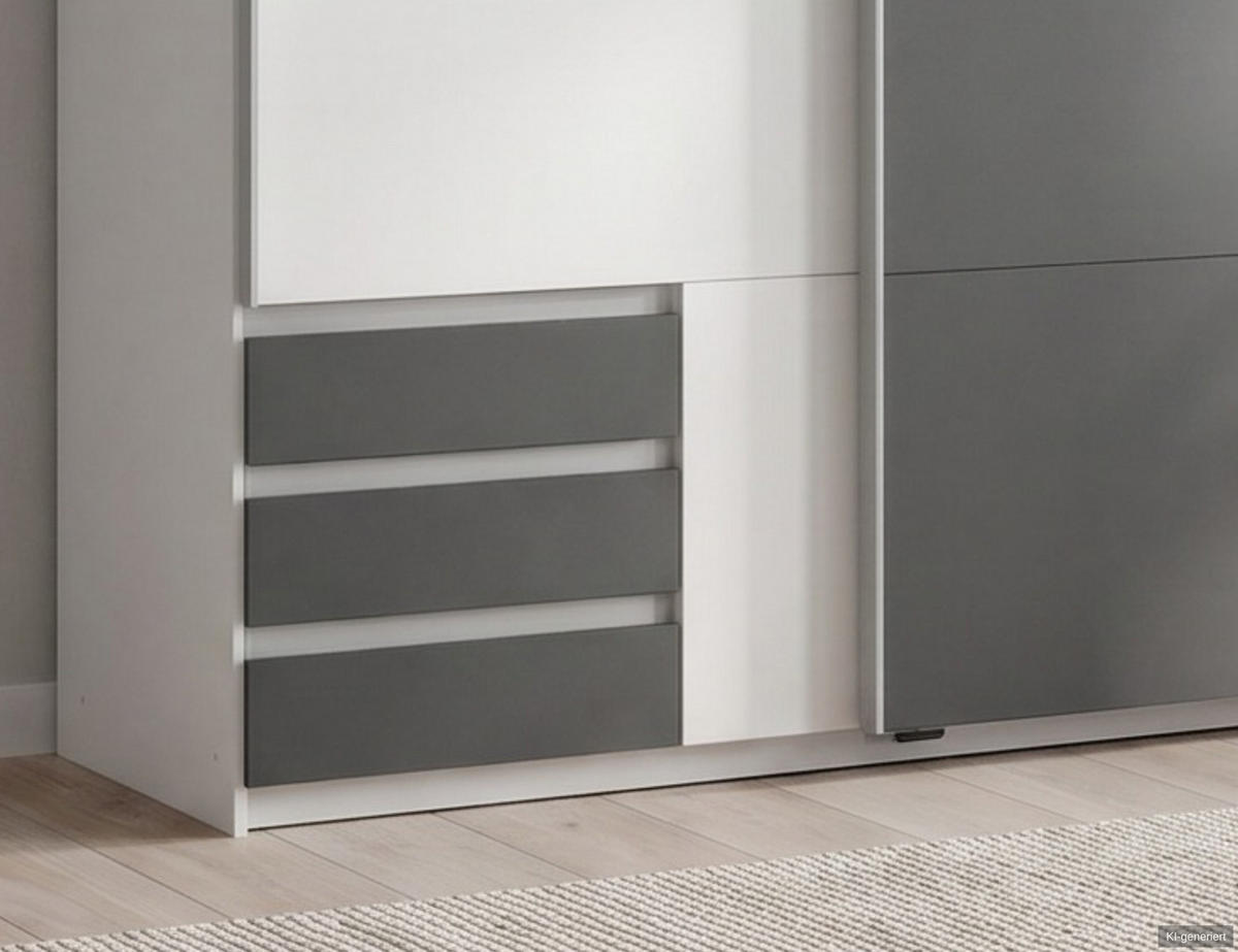 SCHWEBETÜRENSCHRANK 2-türig B135/H198/T65 cm, Kleiderschrank in Weiß, 1x Tür & sichtbare Schubkästen in Grafit / 22661 - Alufarben/Graphitfarben, Holz/Holzwerkstoff (135/198/65cm) - luma-home