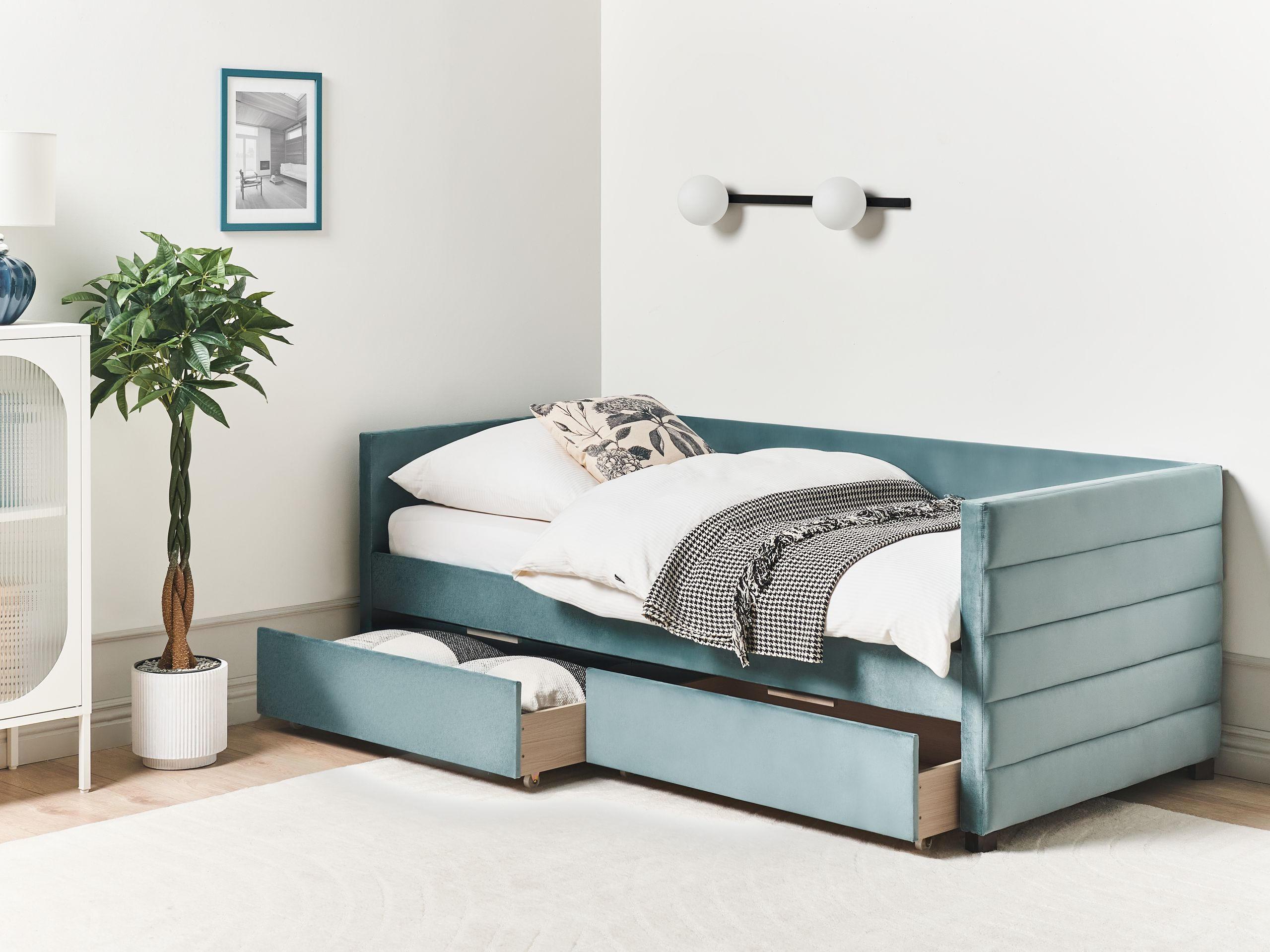 TAGESBETT mit Stauraum 90x200 cm Grün Marray - Mintgrün, Textil (90/200cm) - Beliani
