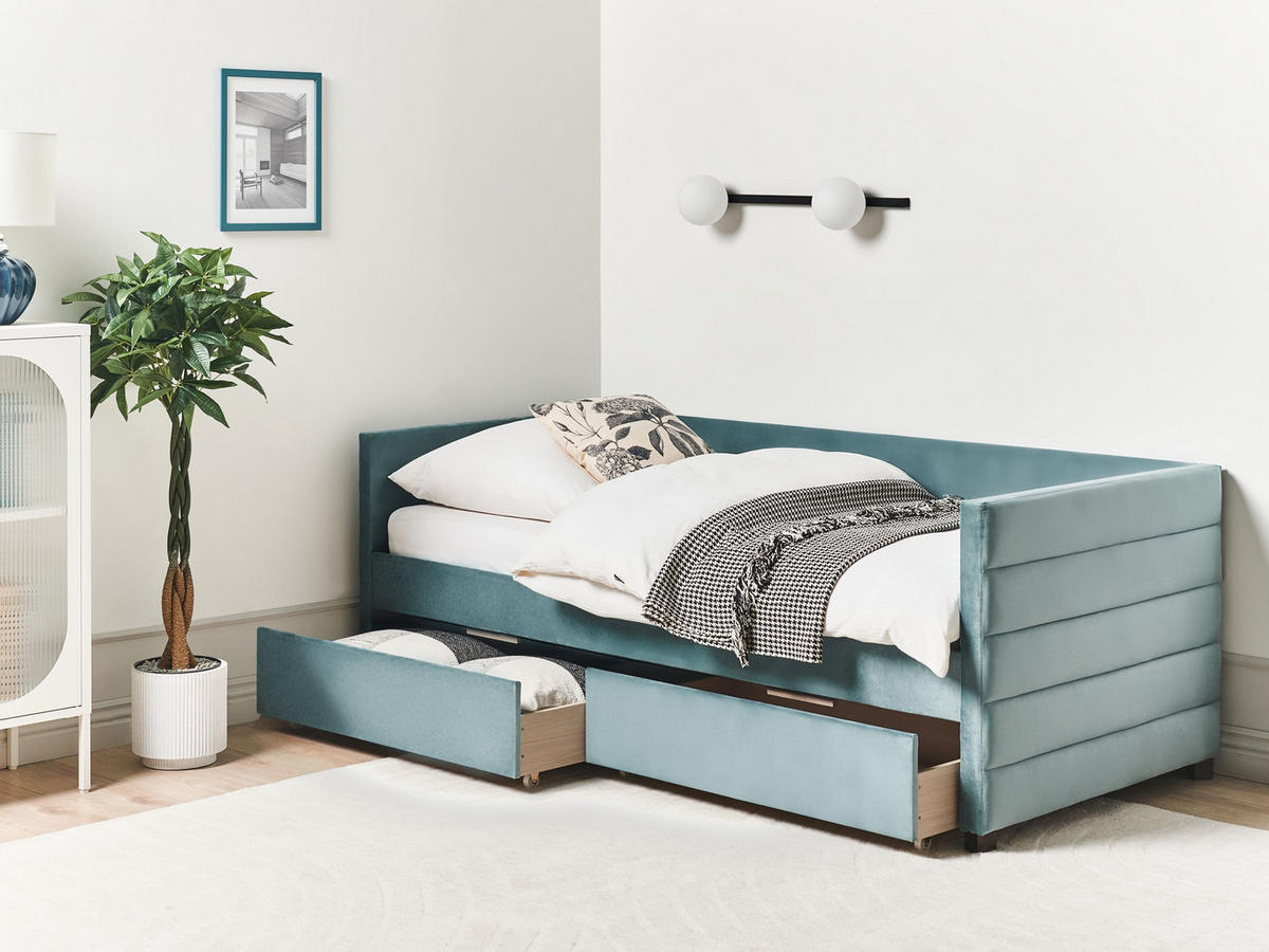 TAGESBETT mit Stauraum 90x200 cm Grün Marray - Mintgrün, Textil (90/200cm) - Beliani