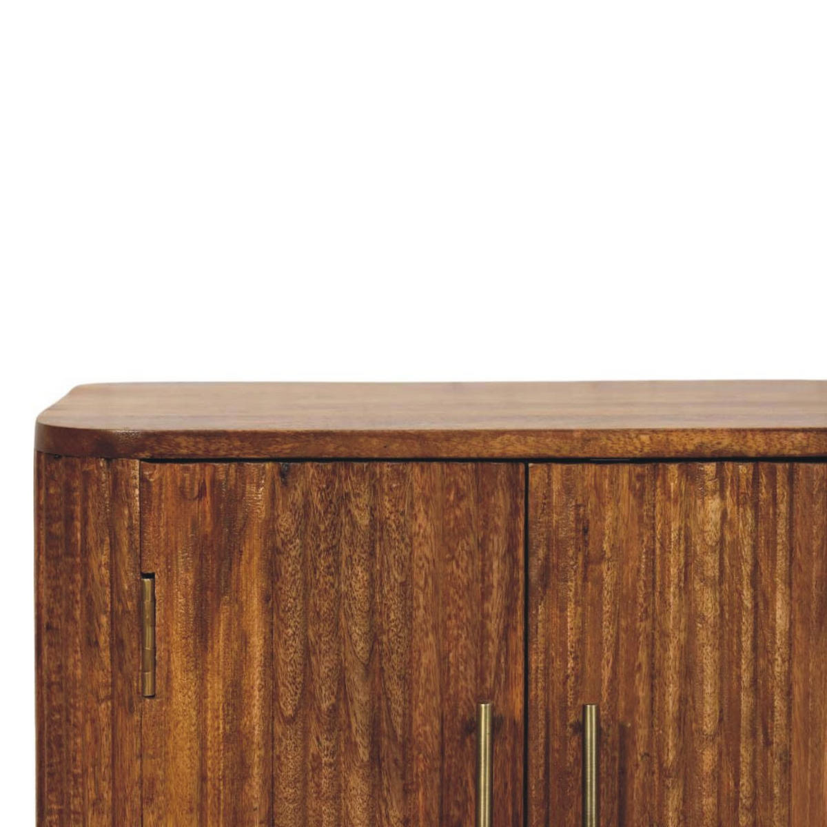 SIDEBOARD Solis Geriffelt Mini, 2 Türen und 2 Regale, Hellbraun - Hellbraun/Messingfarben, Holz/Metall (55/53/40cm) - Artisan Furniture