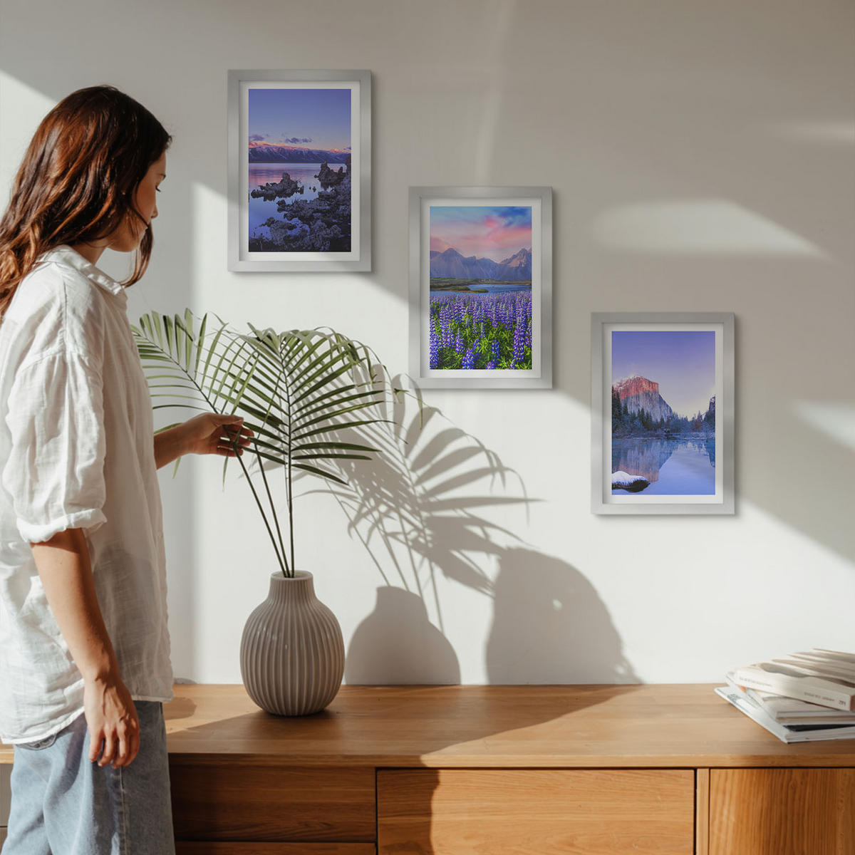 WANDBILDER 3er Set - 20x30 cm Silberner Rahmen - Berglandschaften mit Wasser und Himmel - Silberfarben, Kunststoff (20/30cm) - ArtPrintCave