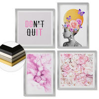 WANDBILDER 4er Set - 50x50 cm & 40x60 cm Silberner Rahmen - Abstraktes Blumenporträt einer Frau - Silberfarben, Kunststoff (50/50cm) - ArtPrintCave